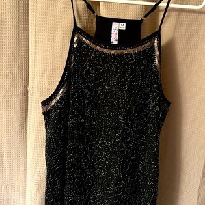 Black Silk MIDI dress with Gold-beaded detail.Size: Med LIKE NEW. WORN ONCE